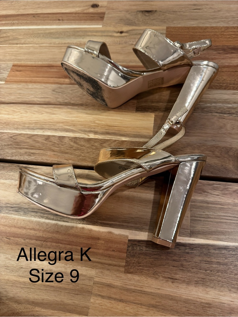 Allegra K Women's Shiny Gold Block Heel Sandals